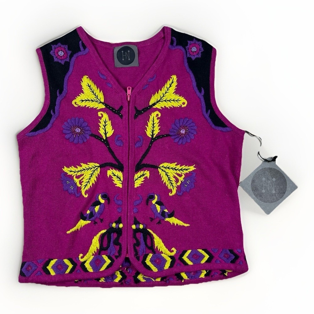 VTG Vest Women's Sz S/M Embroidered Birds Botanical Gardens Hershman Nichols NWT